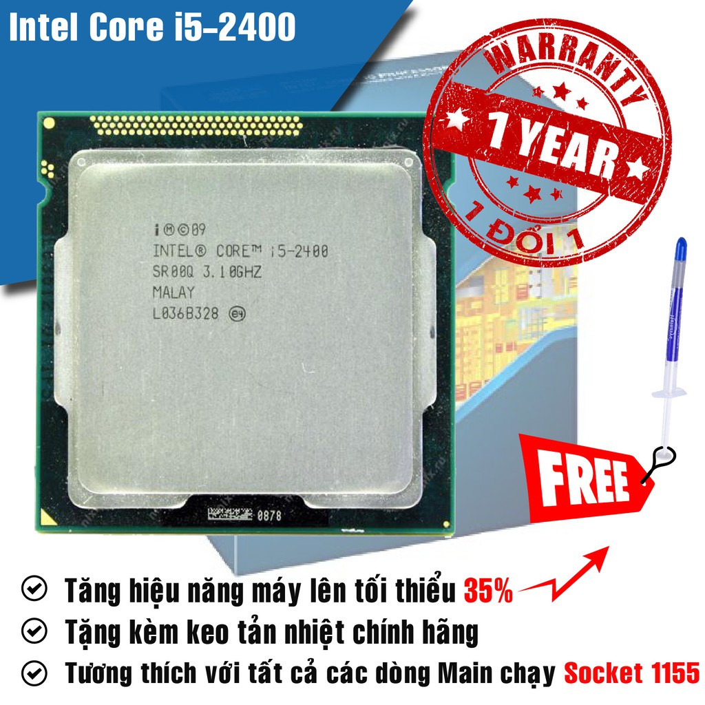 [Mã 159ELSALE hoàn 7% đơn 300K] Bộ vi xử lý Intel Core i5 2400 3.1GHz( 4 lõi, 4 luồng), Bus 1066/1333MHz, Cache 3MB