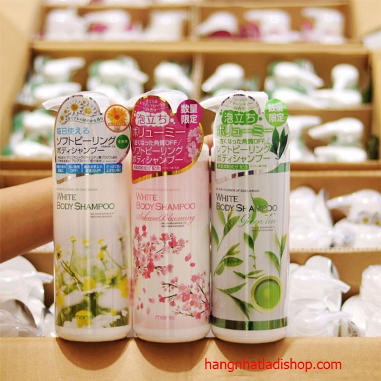 Sữa tắm trắng da toàn thân Manis White Body Shampoo [hồng hoa anh đào, hoa cúc, trà xanh] 450ml Nhật Bản