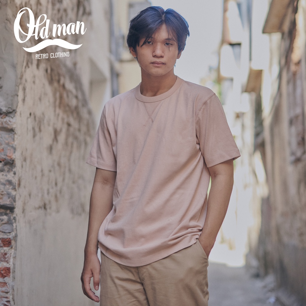 Áo Thun Nam Cổ Bo Chữ V OLDMAN, Cổ Tròn, Tay Đùi Ngắn Cổ Điển 245g Cotton, Áo Thun Vintage Retro Basic Dày Dặn | BigBuy360 - bigbuy360.vn