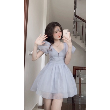 Váy xoè xanh nhạt 2 lớp
