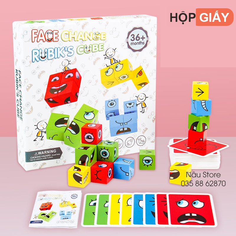 Khối Gỗ Xếp Hình Biểu Cảm Khối Rubik Hình Mặt Cười Face Change Rubik Cube Khối Lập Phương Cảm Xúc Màu Sắc Thú Vị Cho Bé