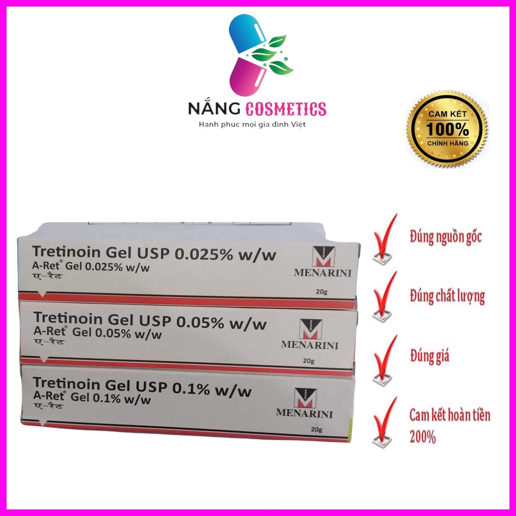 ✅[ CHÍNH HÃNG] TRETINOIN ARET USP Tretinoin 0.025% 0.05% 0.1% GEL GIẢM MỤN, TRẺ HÓA DA 20g