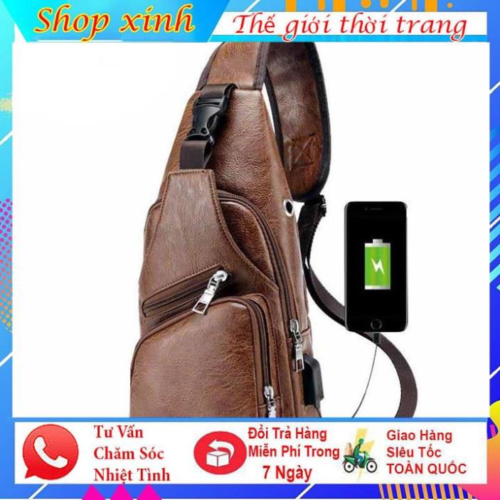 Túi đeo chéo nam phong cách Hàn Quốc Da PU Cao Cấp có tích hợp cổng sạc USB có nhiều ngăn nhỏ đựng đồ tiện lợi. | BigBuy360 - bigbuy360.vn