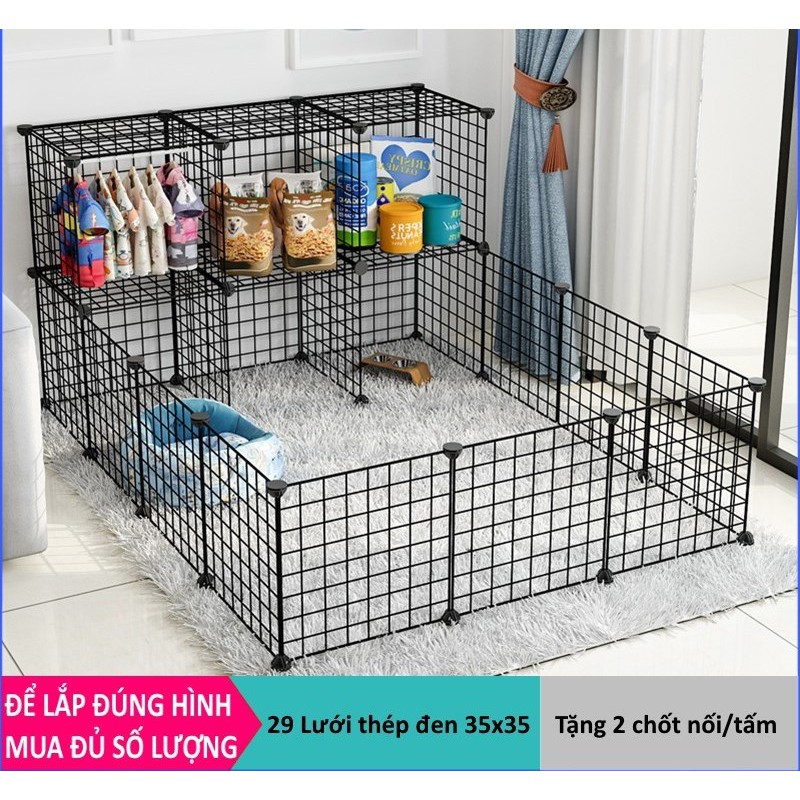 Combo 12 Tấm Lưới Sắt Lắp Ghép Quây Chuồng Thú, Lồng Quây Chó Mèo Hamsters ( Tặng Kèm Chốt )