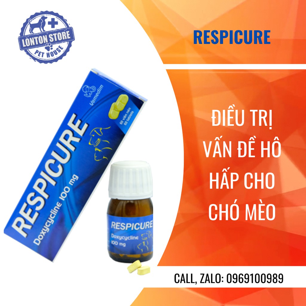 Respicure - (lọ 60 viên) giải quyết hết hô hấp, ký sinh trùng máu ở chó mèo. Vemedim & Lonton store