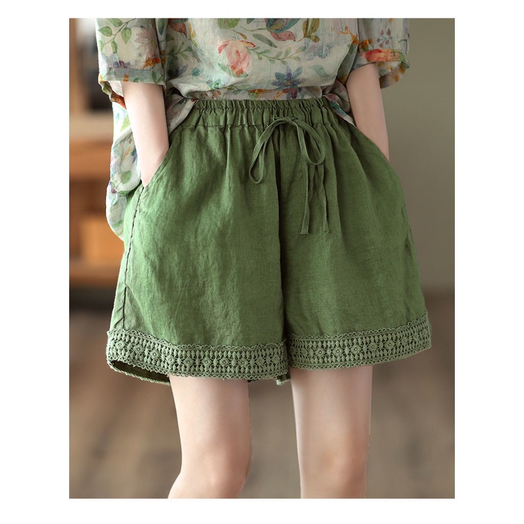 Quần Short 100% Cotton Linen Ống Rộng Phong Cách Mới