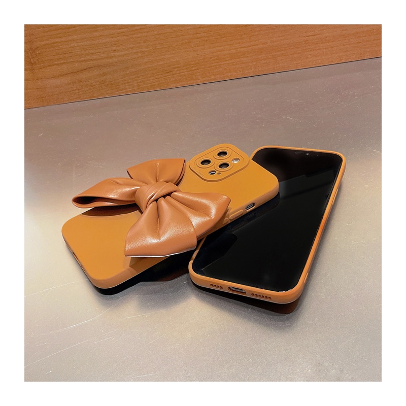 Ốp điện thoại da in hình nơ nâu cho Iphone 13 PRO MAX 12 pro max 11 pro max xs max xr x 7 8 plus