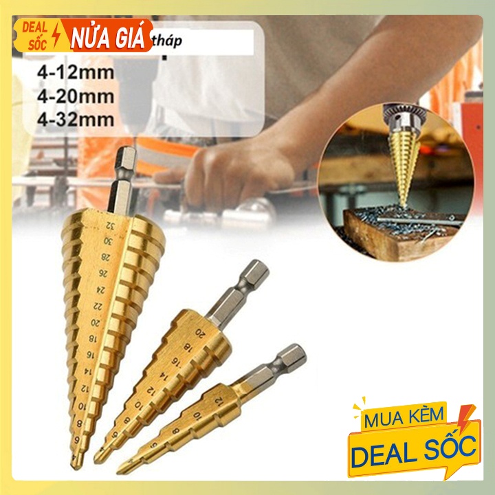 Bộ 3 mũi khoan tháp  khoan sắt,thép,nhựa,gỗ,mika....