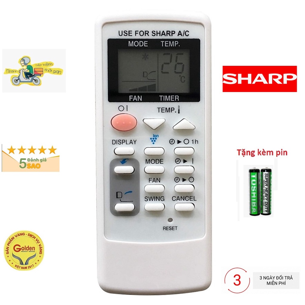 Điều khiển điều hòa Sharp CRMC-A751JBEZ dòng 1 nút hồng bên trái - tặng kèm pin - Remote máy lạnh Sharp CR CRMC A751JBEZ