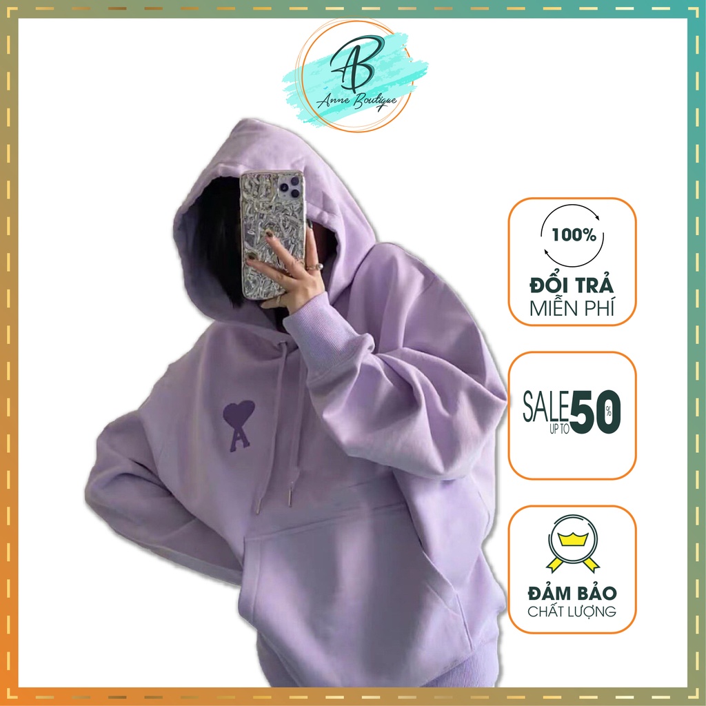 Áo Hoodie Nỉ Tím In Hình Trái Tim, Áo Nỉ Nữ Form Rộng Chất Dày Dặn Siêu Xinh Anne Boutique Mã 744