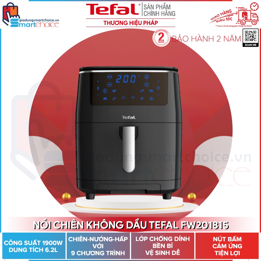 Nồi chiên không dầu Tefal FW201815, Nồi chiên đa năng, Chiên Nướng Hấp 3 trong 1, Công nghệ đảo chiều không cần lật.