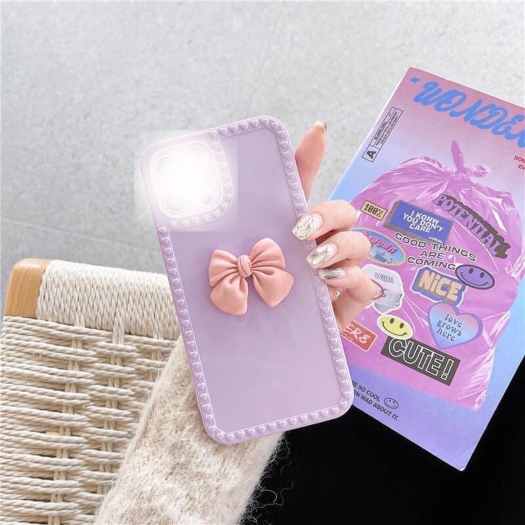 Ốp lưng iphone Gắn nơ viền tim BVC 5/5s/6/6plus/6s/6splus/7/7plus/8/8plus/x/xr/xs/11/12/pro/max/plus/promax