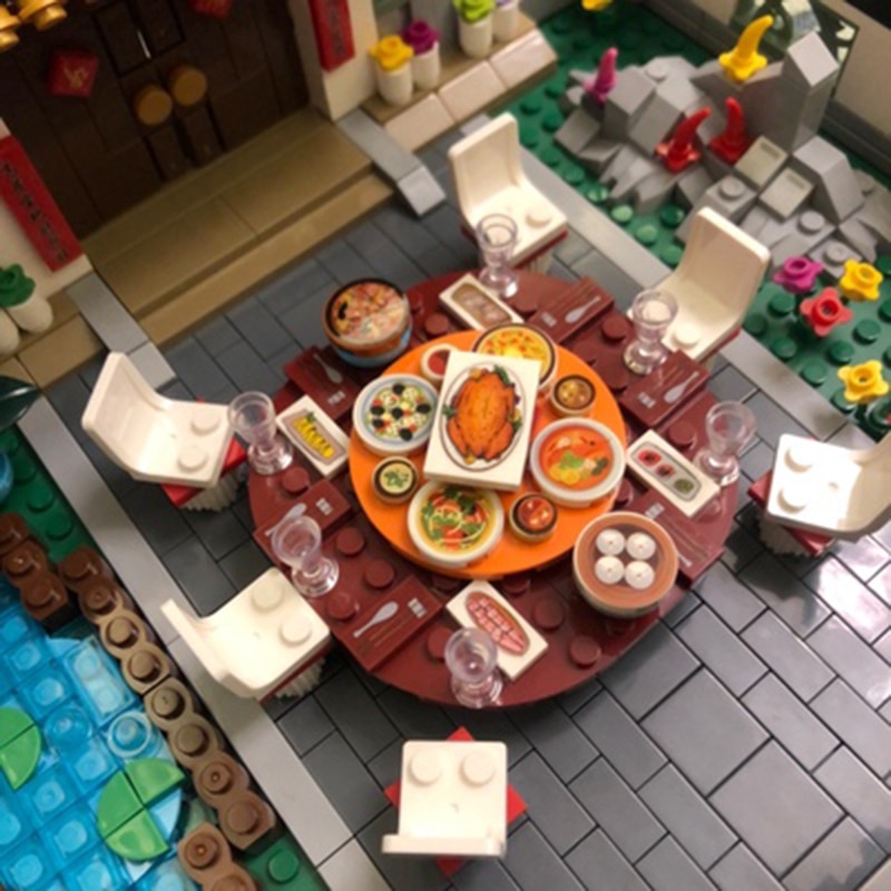 Chinese City Street Spring Festival New Year's Eve Family Dinner Dragon dance Building Blocks Lego Gift Toys