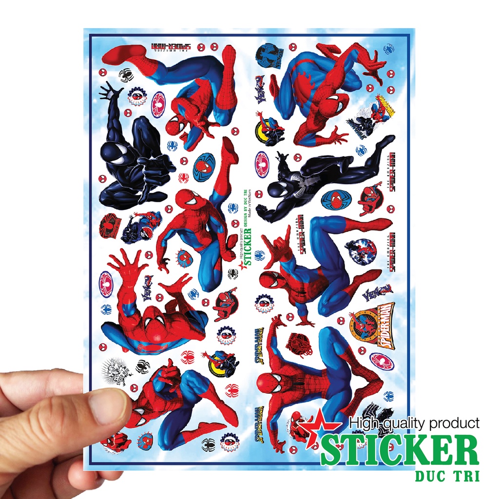 Bộ Sticker Spideman, Miếng dán được cắt sẳn có màng bảo vệ chống nước chống trầy.