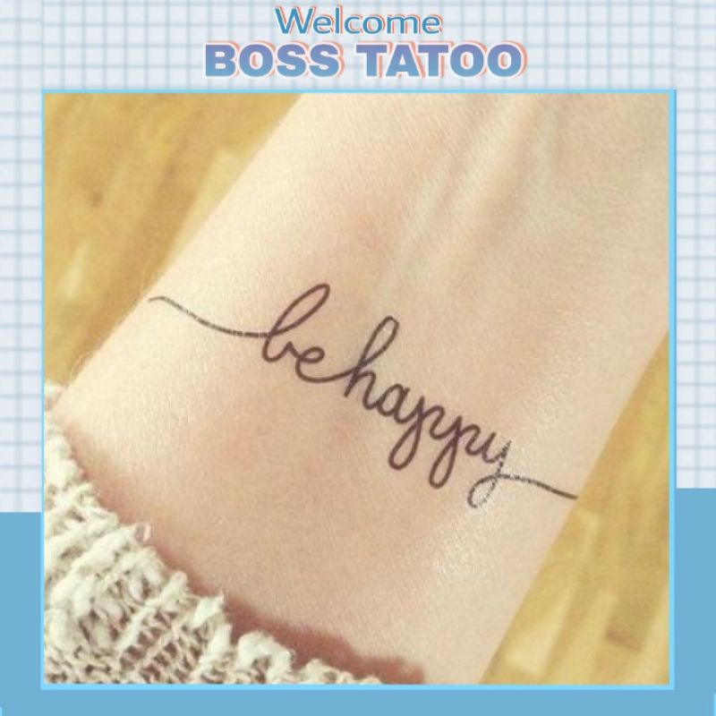 Hình xăm dán chữ &quot;be happy&quot; + chữ Phạn x078.Xăm dán tatoo mini tạm thời, size &lt;10x6cm