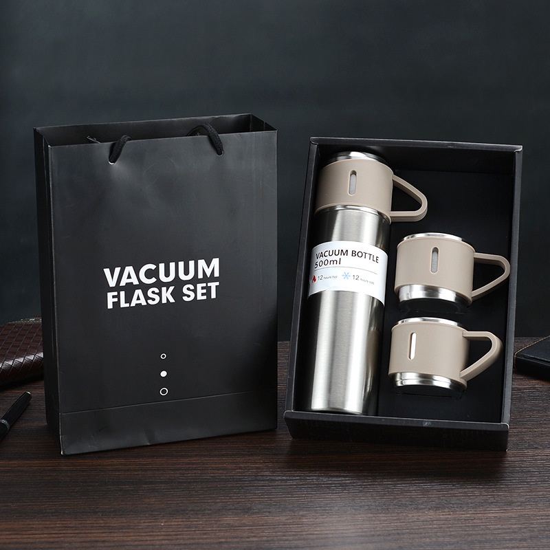 Set Bình Nước Giữ Nhiệt Vacuum Flask 500ml Kèm 3 Cốc - HÀNG MỚI VỀ