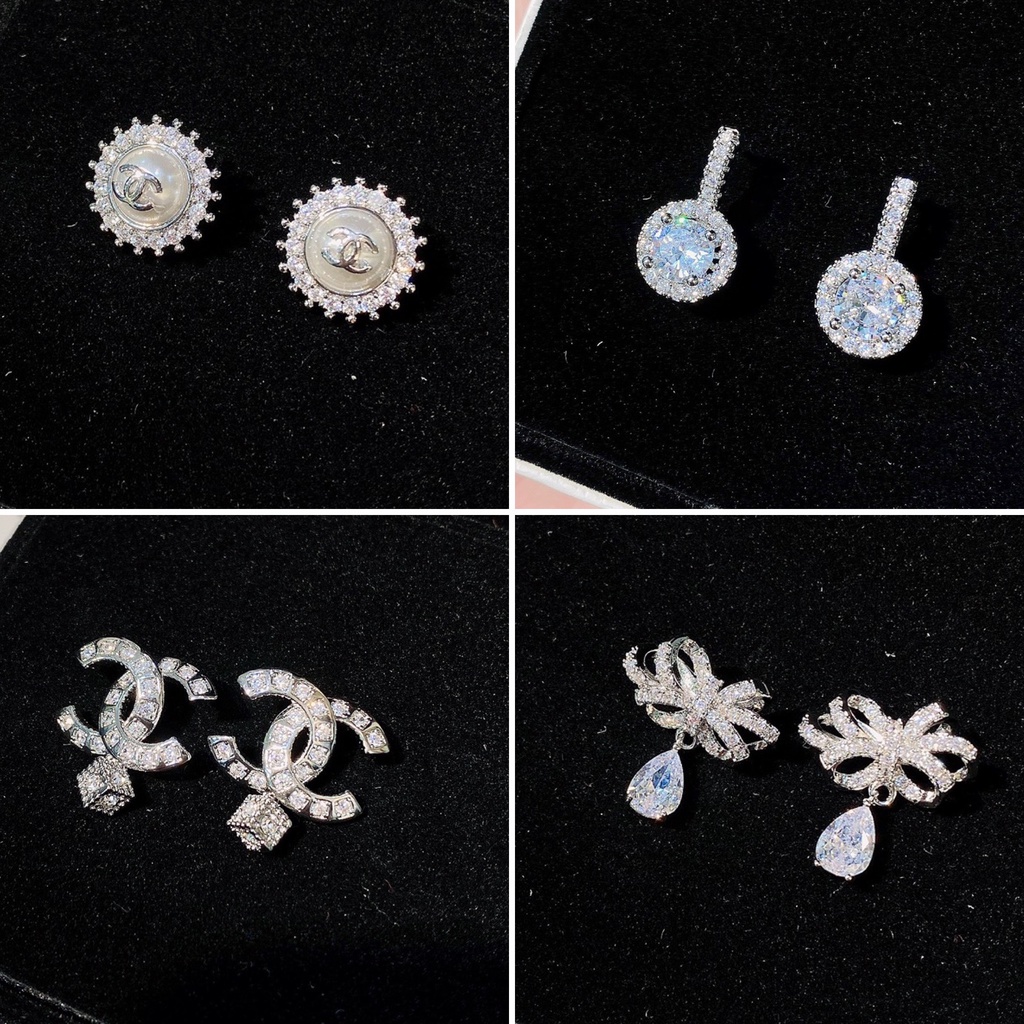 Bông tai nữ đính đá và ngọc châu nhân tạo cá tính Ròm House chuôi bạc 925 kiểu Hàn Quốc cực kỳ sang chảnh - ms49t6