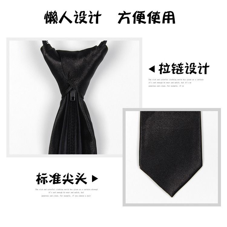 Cà Vạt Ngắn 5cm Màu Đen Có Khóa Kéo Dành Cho Nam Nữ