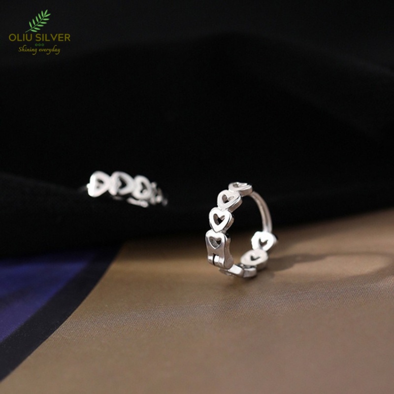 Bông Tai Bạc S925 Trái Tim Hollow Heart Dạng Khoen Bấm Tròn Trẻ Trung Cá Tính | Khuyên Tai Nữ Trang Sức Bạc Thời Trang