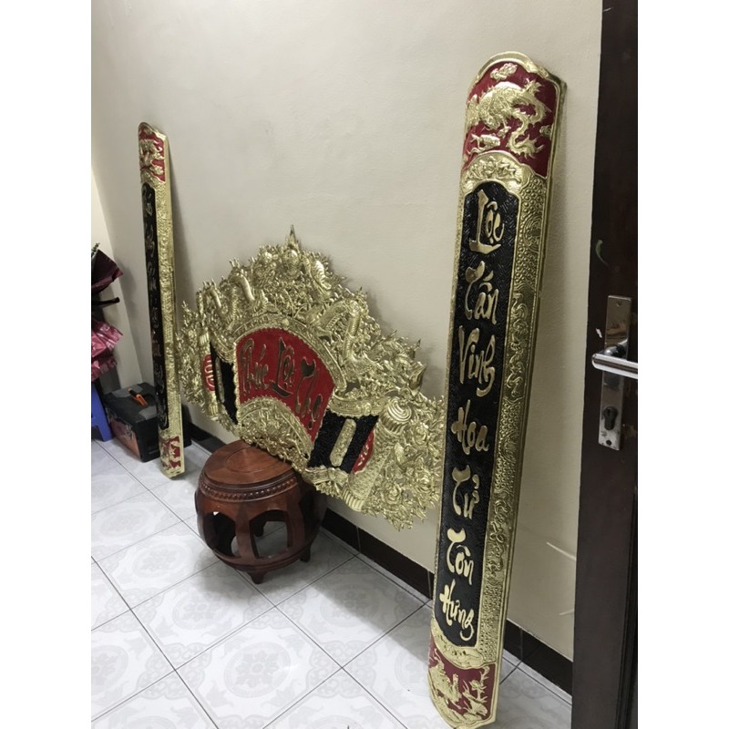 Hoành phi câu đối , Bộ cuốn thư đại tự câu đối tiếng việt bằng đồng nguyên chất 1m35 , 1m55 hàng dày