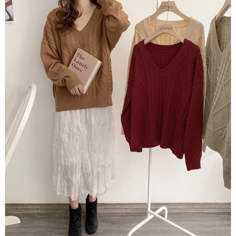 Áo len thừng cổ tim classic/Holiday sweater