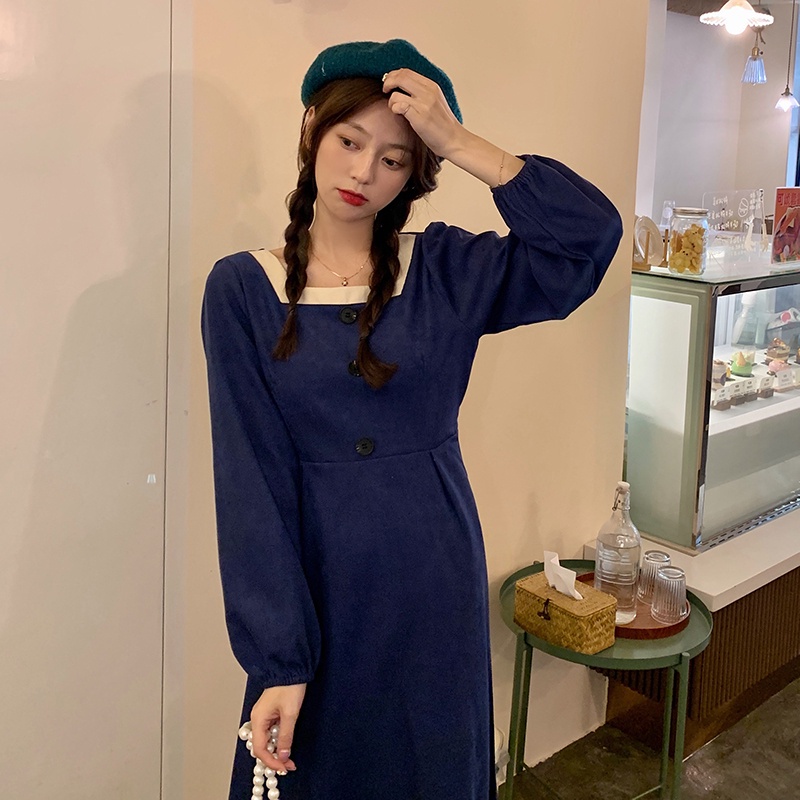 Đầm midi SUXI dáng chữ A dài tay thời trang mùa thu dành cho nữ có cỡ lớn