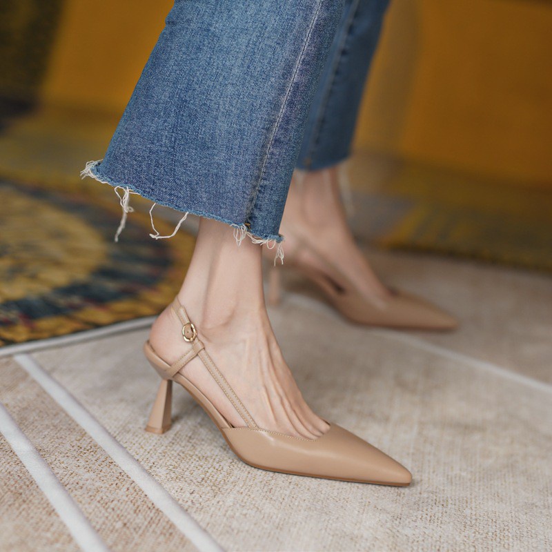 Giày sandals cao gót mũi nhọn phong cách Pháp nữ tính thanh lịch