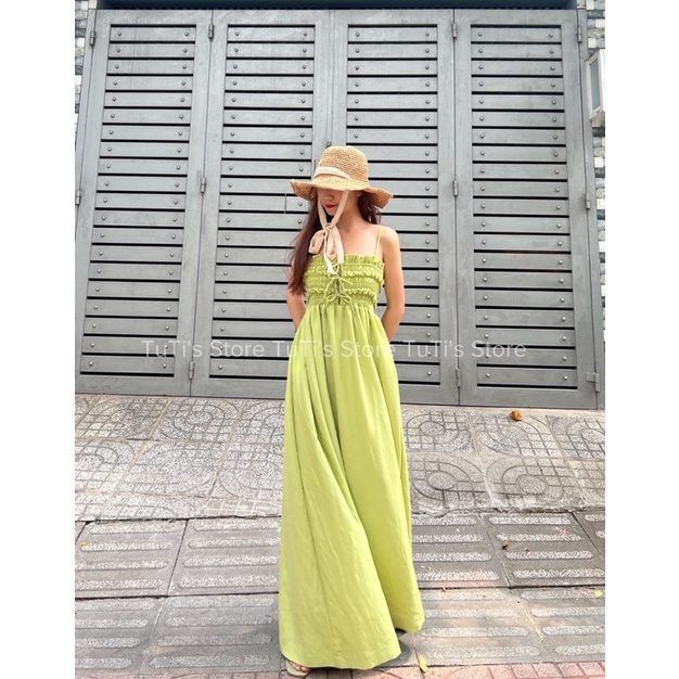 Đầm maxi nhún ngực DOLLY DRESS xanh cốm | BigBuy360 - bigbuy360.vn