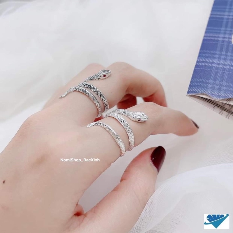 Nhẫn bạc Rắn cuốn 3 vòng, Nam Nữ đều đeo được thời trang cá tính độc đáo Mainomi Shop Bạc Xinh