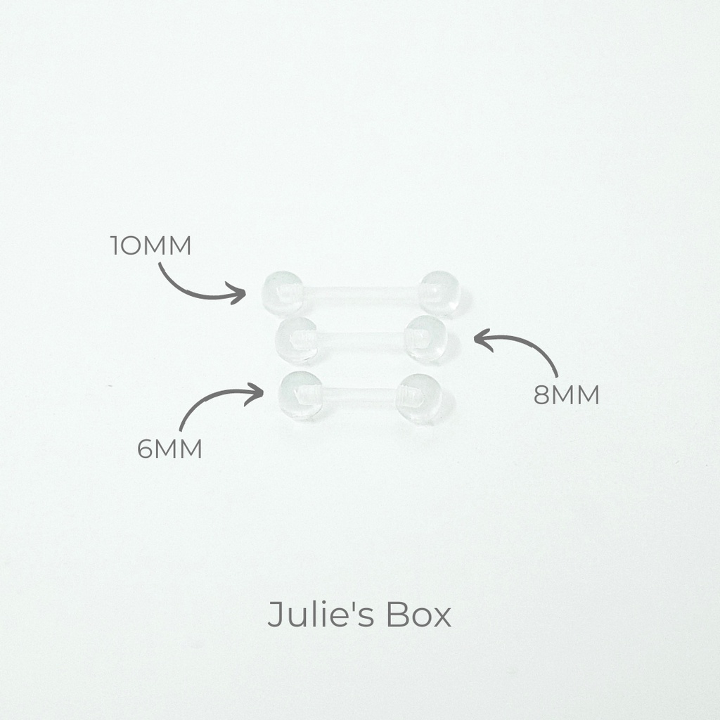 [1 Chiếc] Khuyên Tai Titan Unisex 2 Đầu Bi Trong Suốt Nhựa Không Gỉ Sét Không Ngứa Bông Tai Julies Box 66