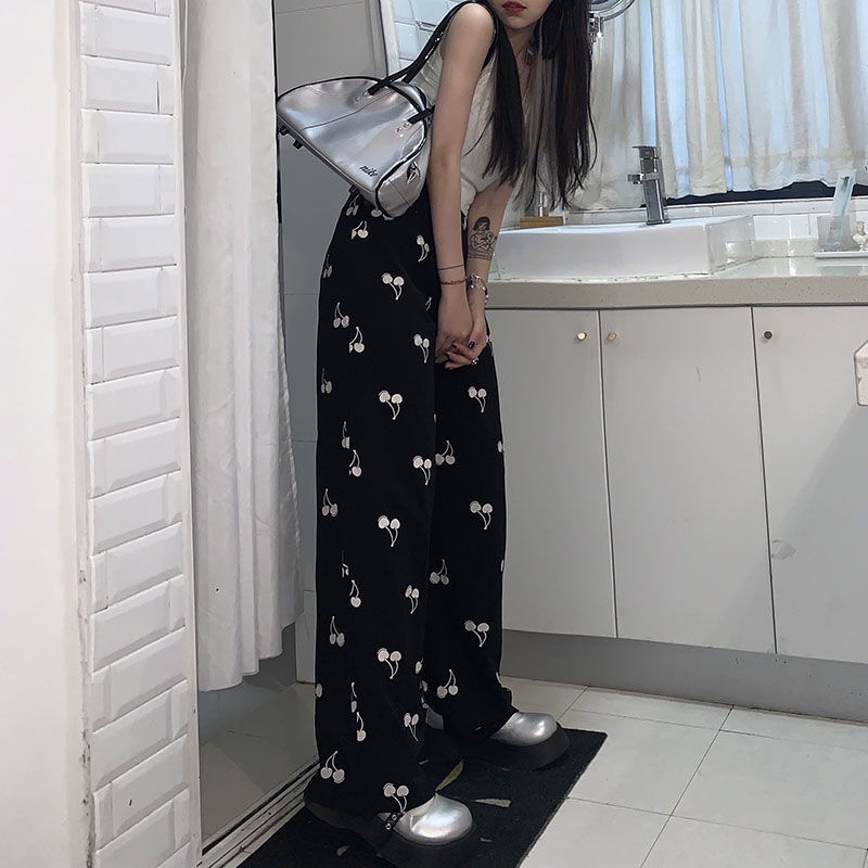 Quần Dài Thể Thao Lưng Cao Ống Rộng Thời Trang Mùa Hè Cho Nữ