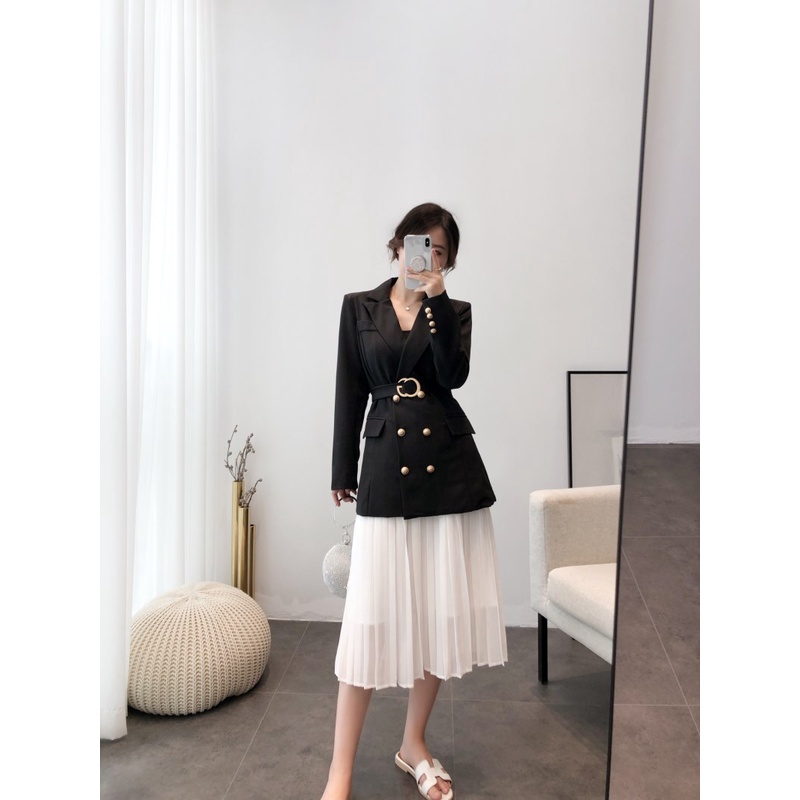 (Oder) Set áo blazer và chân váy voan xếp ly. Áo khoác + chân váy rời.