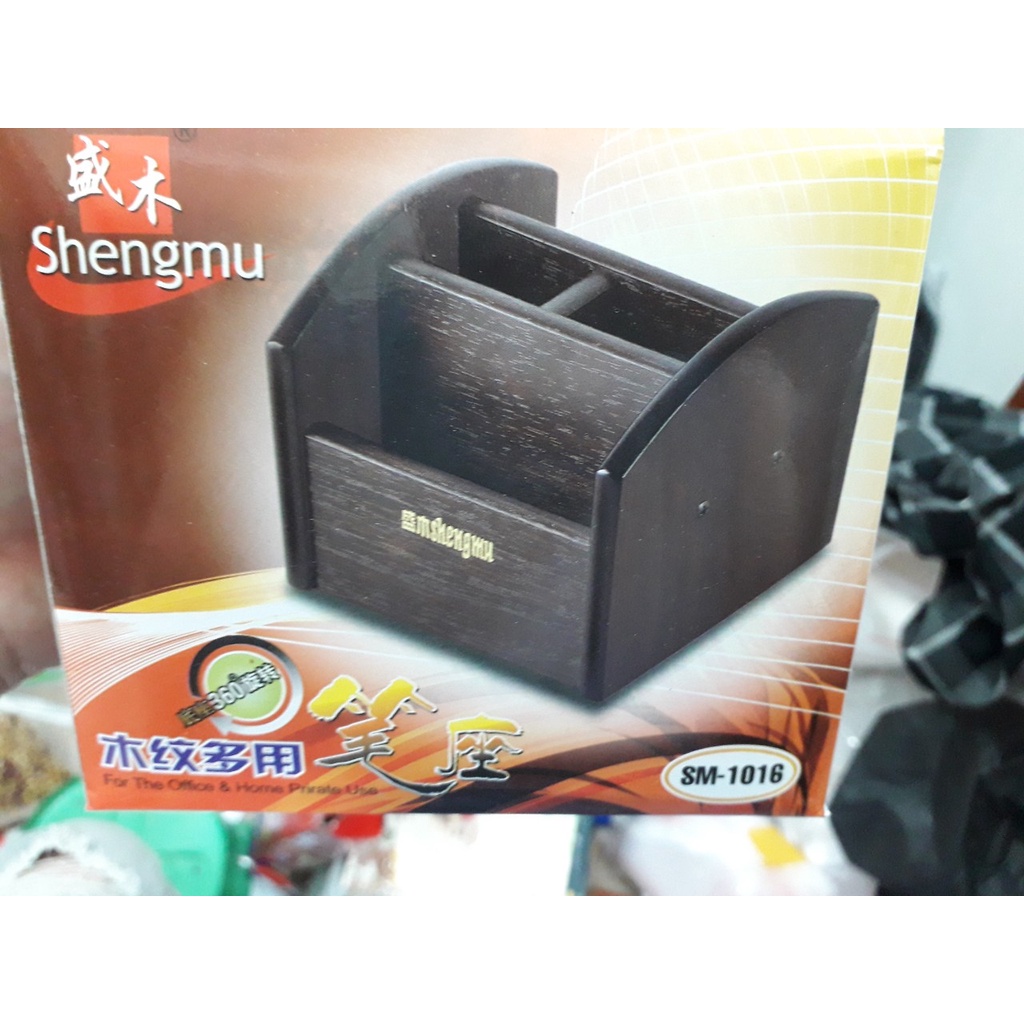 Hộp cắm bút gỗ , Khay cắm bút bằng gỗ có đế xoay