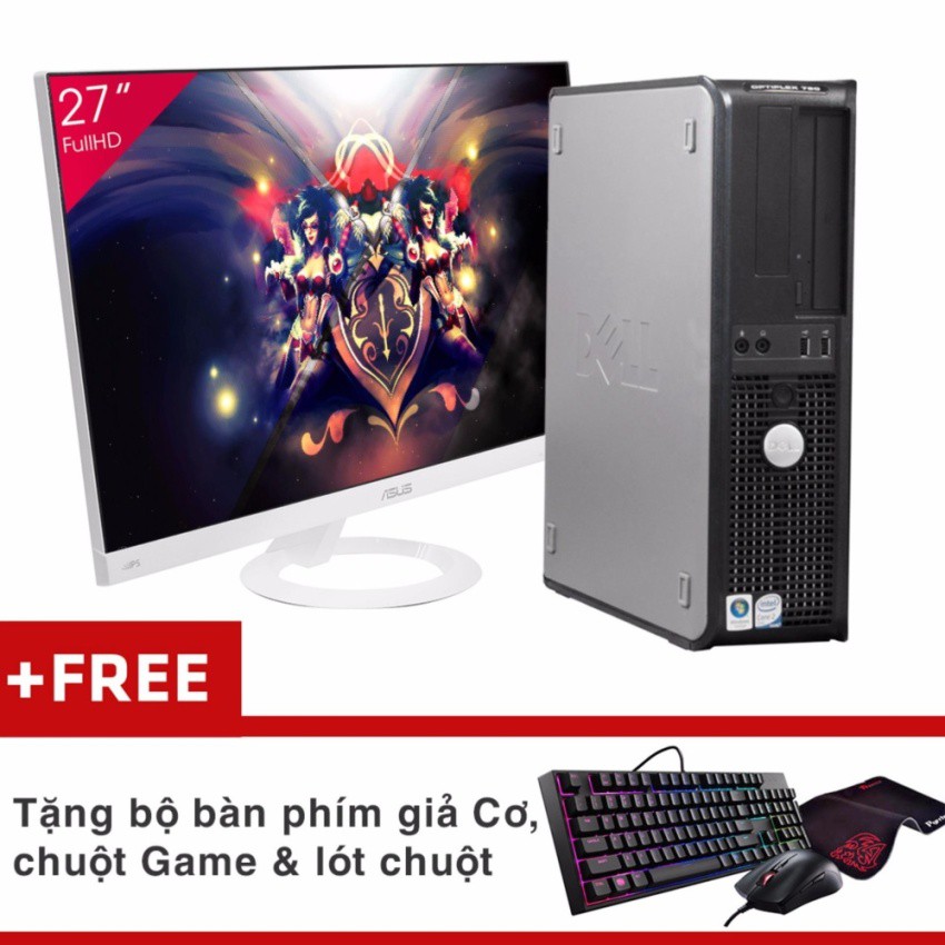 Máy tính văn phòng Dell Optiplex 760 DT + Màn hình ASUS 27inch Full Viền (Core 2 Quad Q6600, 4GB, HDD 320GB) +Quà Tặng