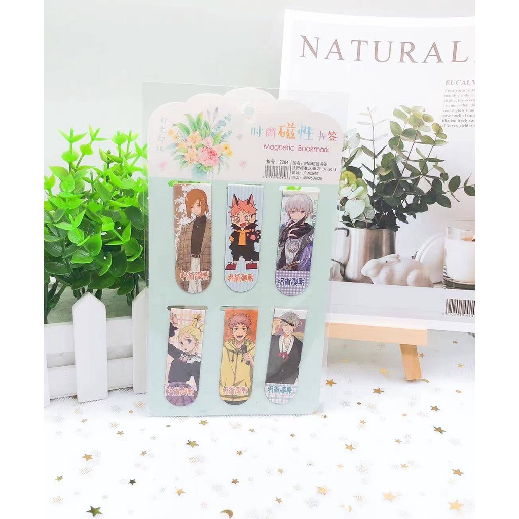 Bookmark Nam Châm  6Pcs/Pack Anime Jujutsu Kaisen Magnetic Bookmarks Gojou Satoru Nanami Kento Ryoumen Sukuna DIY Decoration Books mark Page Stationery Student Office Supply gift