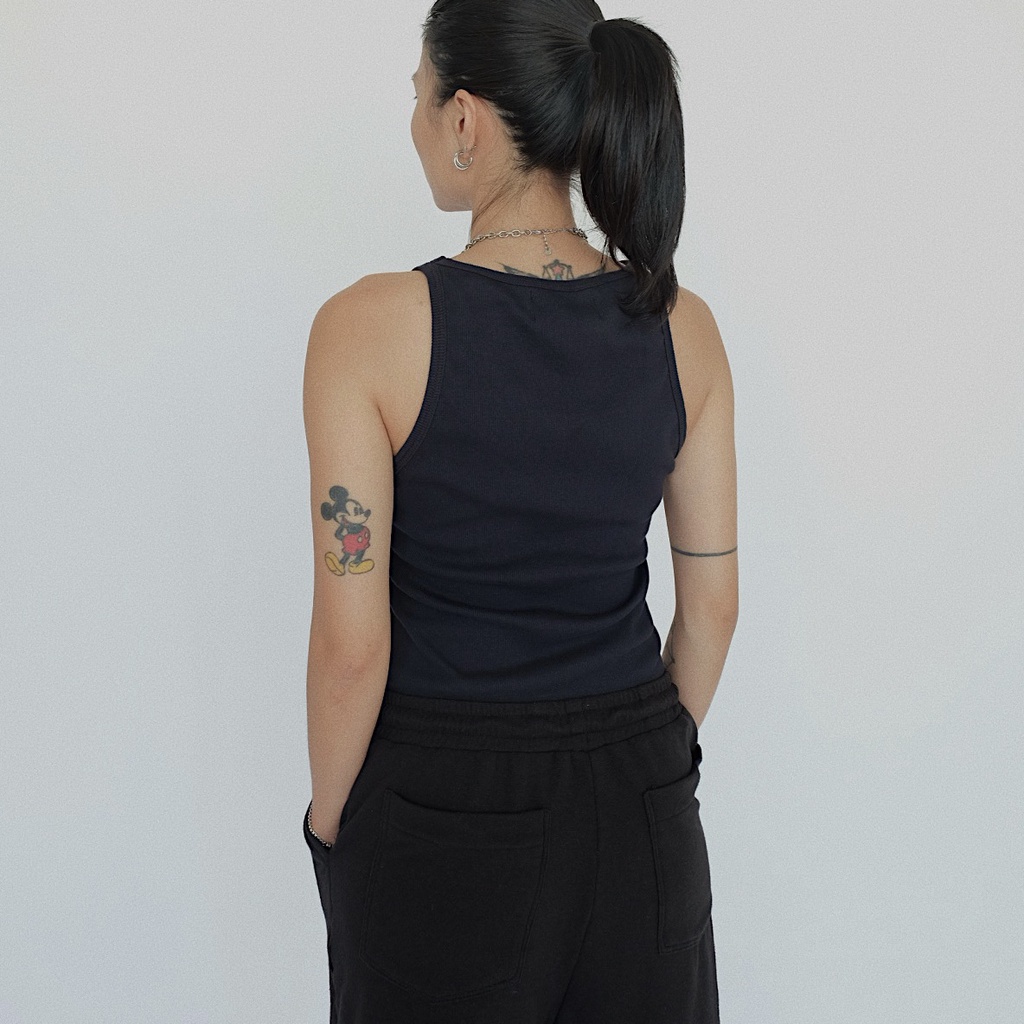 HASMILED - Áo thun không tay basic màu ĐEN