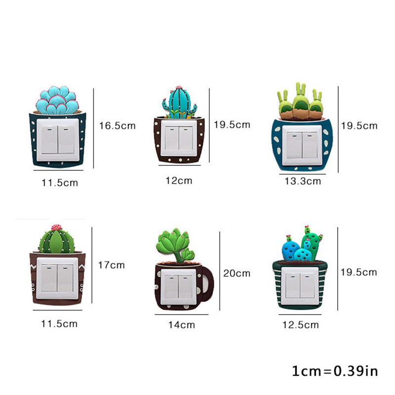 Sticker Dán Công Tắc Hình Cây Xương Rồng Hoạt Hình 3d Phát Quang