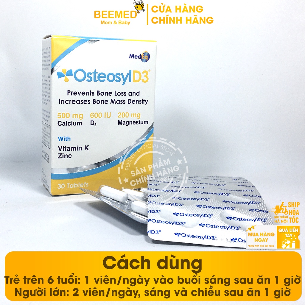 CANXI OSTEOSYL - D3 Bổ Sung Canxi Cho Trẻ Em Và Người Lớn - Hộp 30 Viên có thêm Magie, ZinC, Vitamin D3, Vitamin K