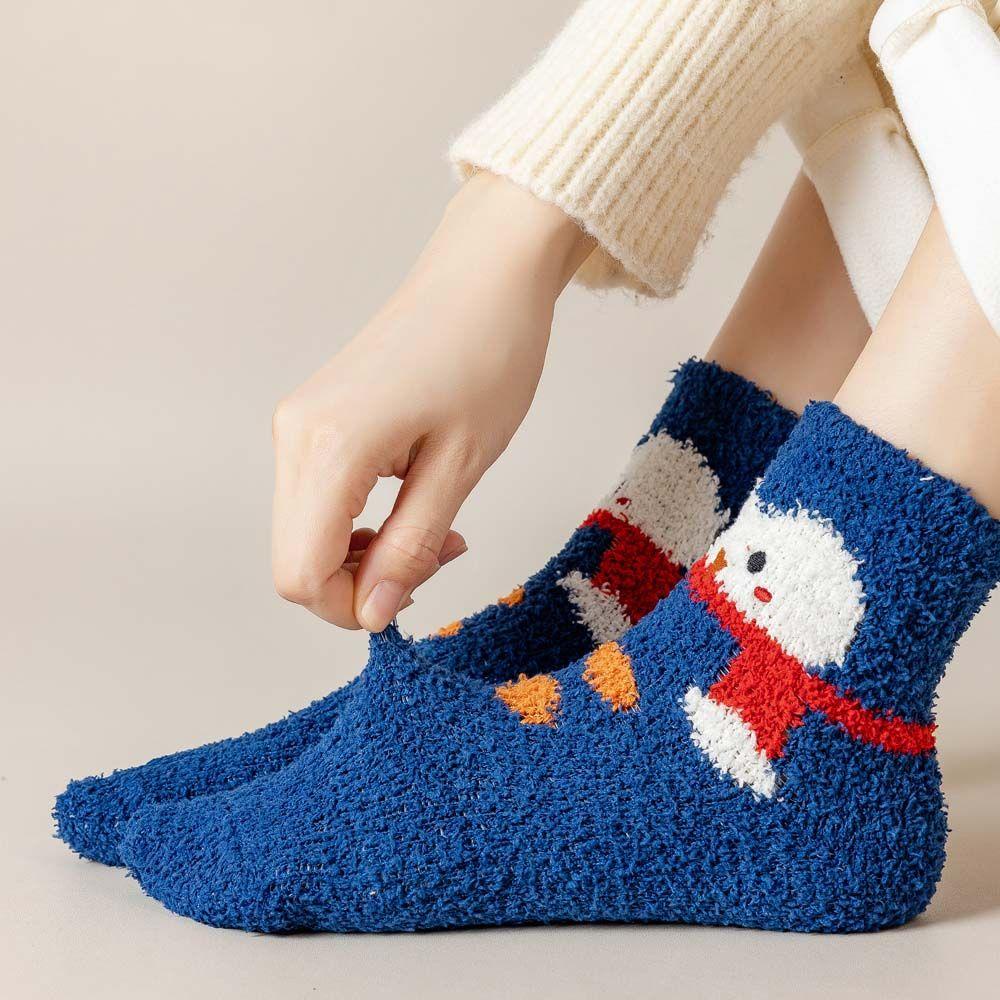 Vớ Lông Cừu San Hô Mềm Mại Họa Tiết Ông Già Noel / Người Tuyết Dễ Thương Cho Bé Gái