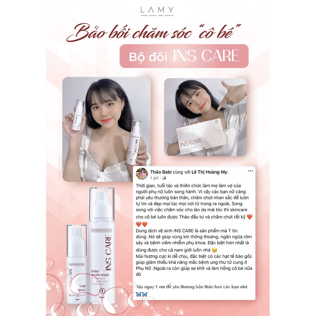Dung dịch vệ sinh Ins Care, Bộ đôi Gel và chai dạng xịt làm sạch sâu, se khít, hương thơm tự nhiên - Lamy Beauty Store