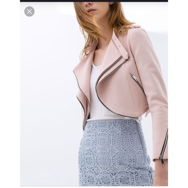 Áo khoác blazer crop top choker khoá zip VNXK khoác biker lửng croptop xuất khẩu dư xịn màu hồng pastel