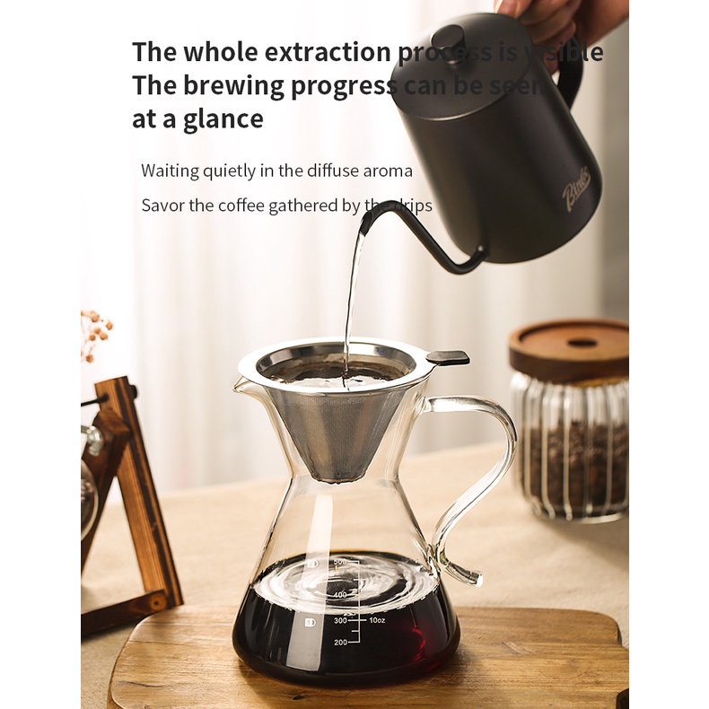 Bộ ấm pha cà phê BINCOO hình chữ S có tay cầm tiện dụng