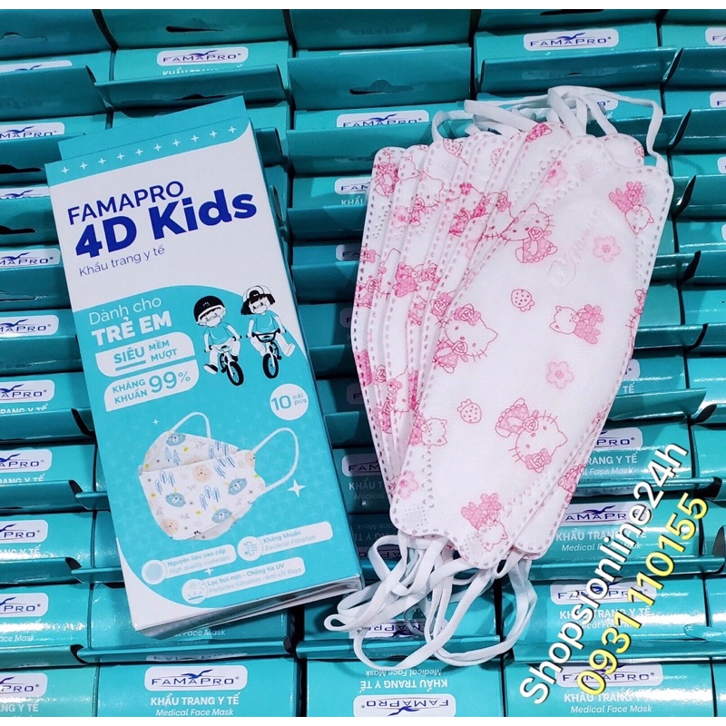 ✅ [ Hộp 10 cái ] khẩu trang y tế cho bé dưới 8 tuổi Kf94 4D chính hãng Famapro Nam Anh