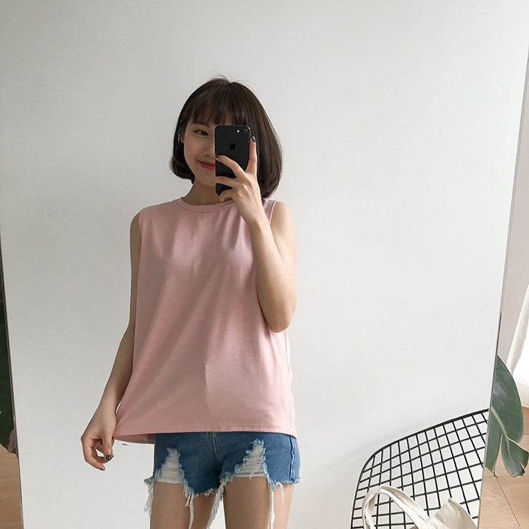 Áo thun cotton không tay trơn màu đơn giản thời trang mùa hè hàn quốc dành cho nữ | BigBuy360 - bigbuy360.vn