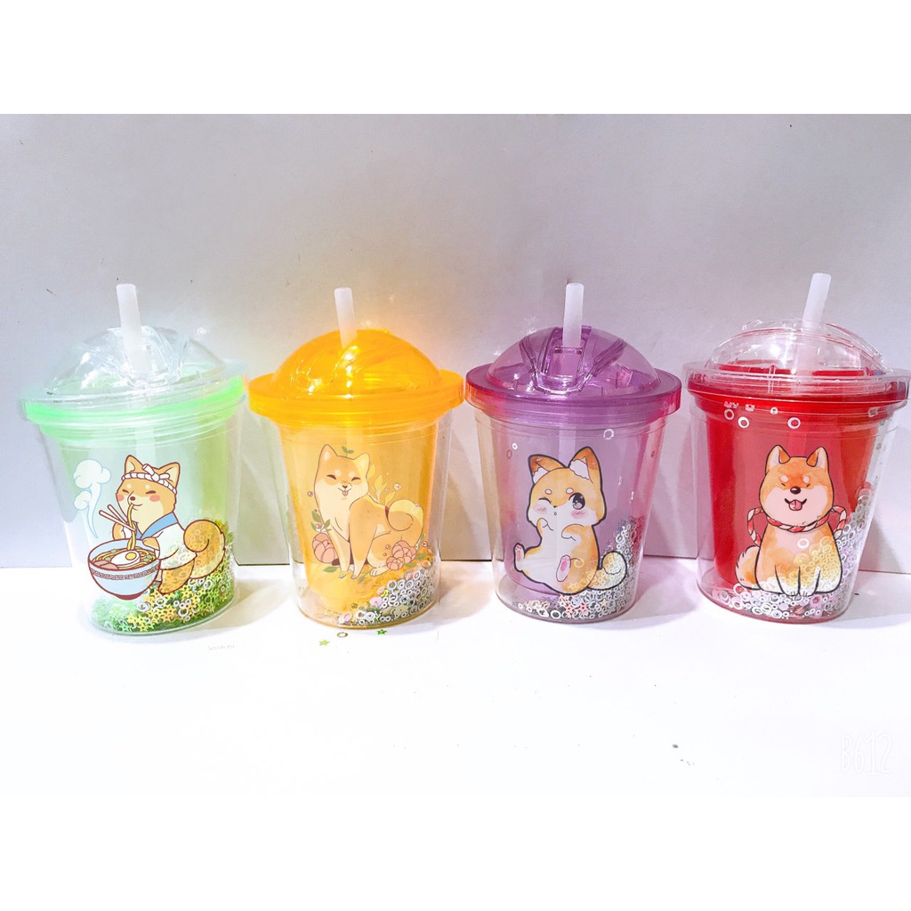 cốc 2 lớp kim tuyến chó shiba CNKI11 cốc giữ nhiệt ly 2 lớp cốc làm lạnh dễ thương 500ml