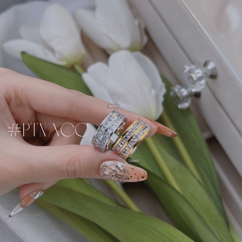 Nhẫn titan full đá paguet, nhẫn 2 hàng đá .PTNACC.
