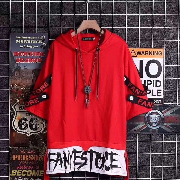 Áo Hoodie Tay Ngắn Form Rộng Phong Cách Hip Hop Cho Nam