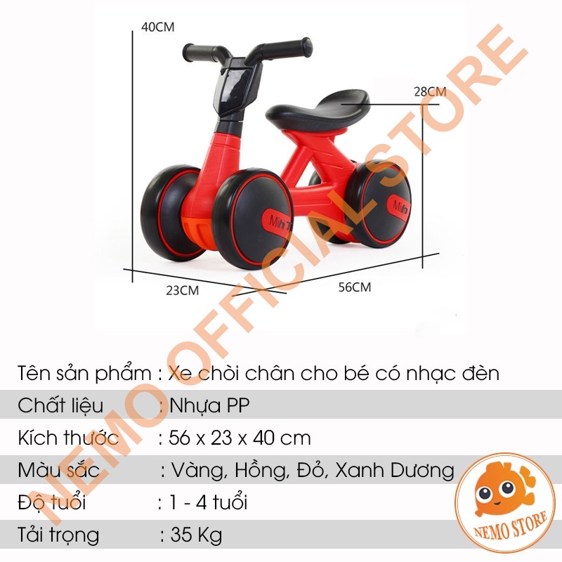 Xe chòi chân cho bé 1 2 tuổi thăng bằng có nhạc đèn 1006 Nemo Store