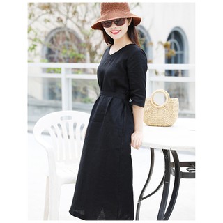 Đầm Linen cổ tim cột eo chất liệu cao cấp
