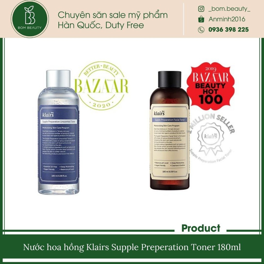 (#Klairs) Nước hoa hồng Klairs Supple Preperation Toner